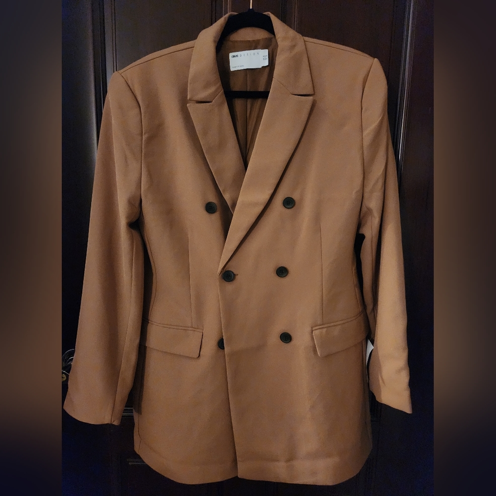 ASOS DESIGN Hourglass double breasted blazer in tan/ camel